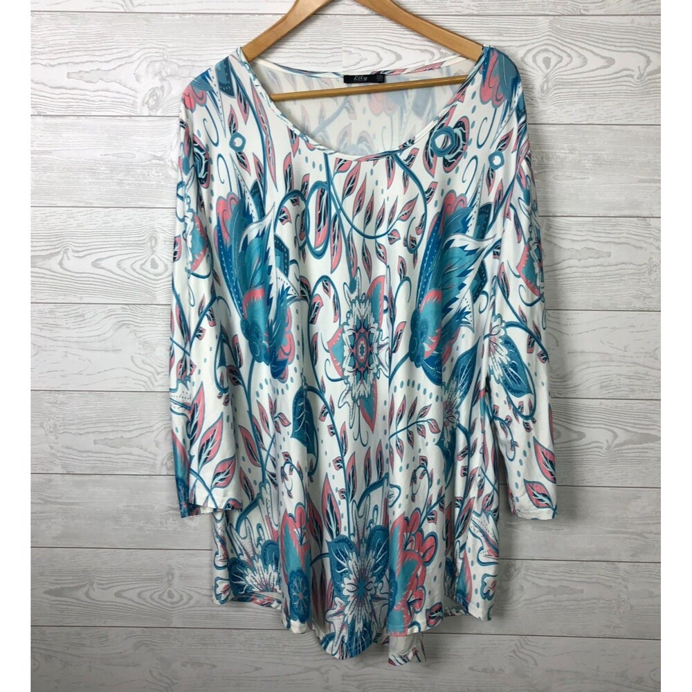 Lily by Firmiana Women's 4XL Printed Long Sleeve Top Scoop Neck Shirt Blouse
